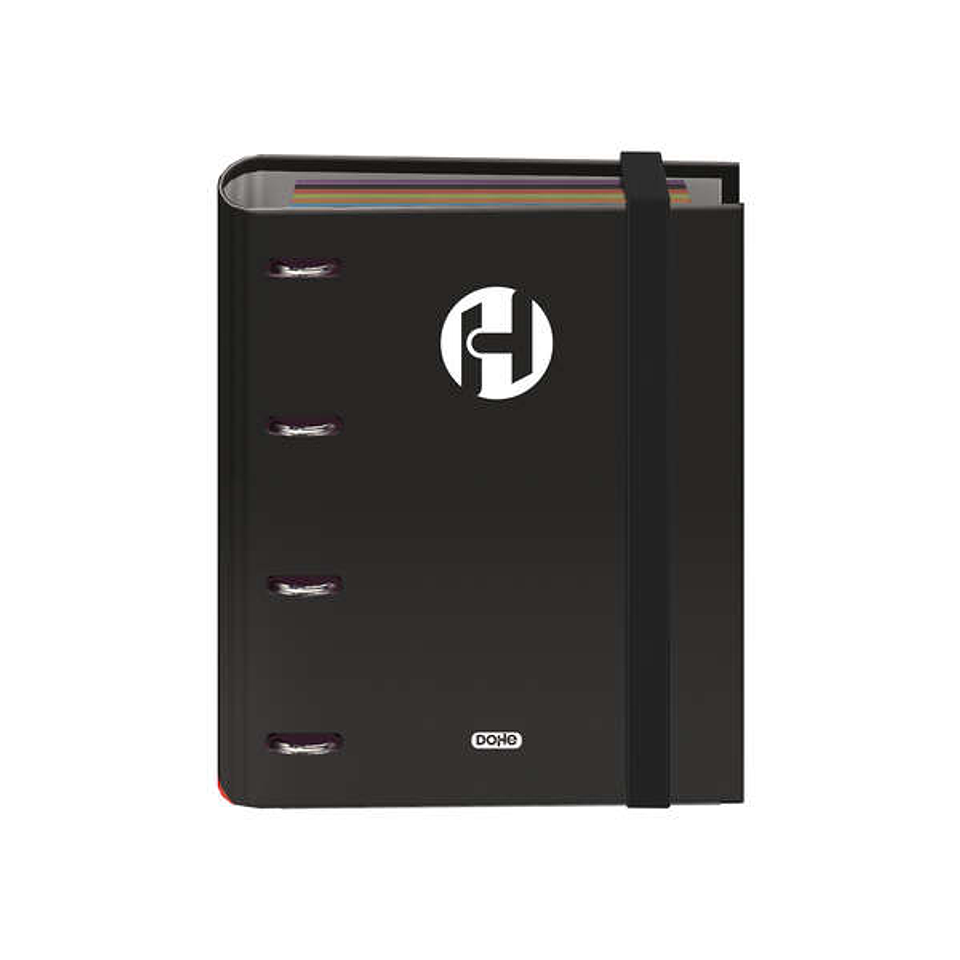 Dohe Serie Icon Carpeta de 4 Anillas Formato A5 con Recambio de 100 Hojas de 90 gr y 4 Taladros - Cierre con Goma Elastica - Anillas de 25mm - Color N 1