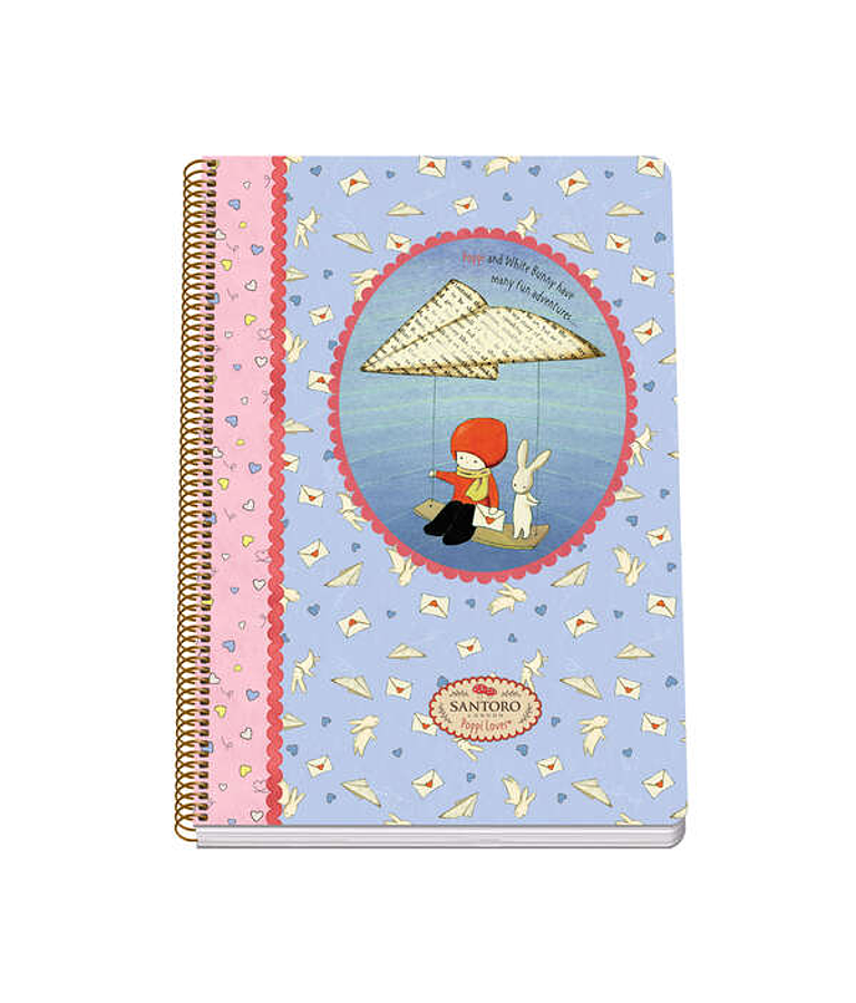Dohe Santoro Poppi Loves Messenger Cuaderno Espiral Tapa Rigida - Tamaño Folio de 80 Hojas 90gr - Hojas con Cuadricula 4mm
