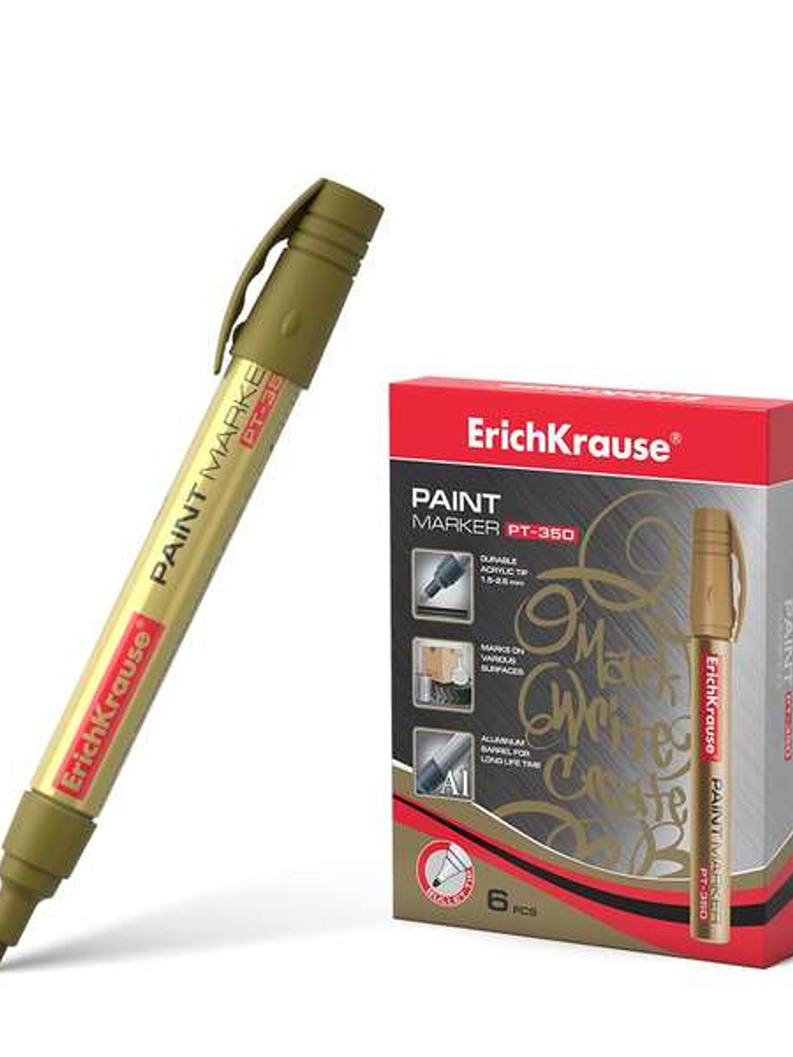 ErichKrause Pt-350 Marcador de Pintura - Sistema de Suministro de Tinta de Valvula - Cuerpo de Aluminio Resistente - Punta en Forma de Bala - Color Do 1