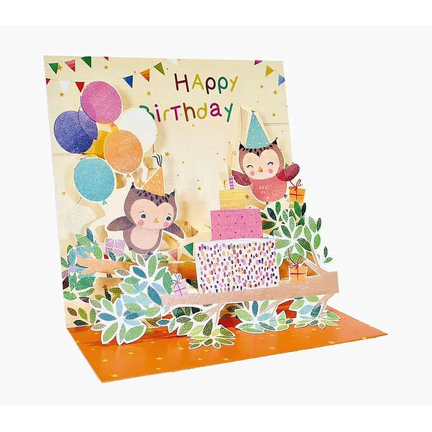 Pictura Tarjeta 3D Pop-Up - 16x16cm - Tematica Buhos - Embolsada Individualmente - Incluye Sobre Blanco - Papel con Certificacion FSC