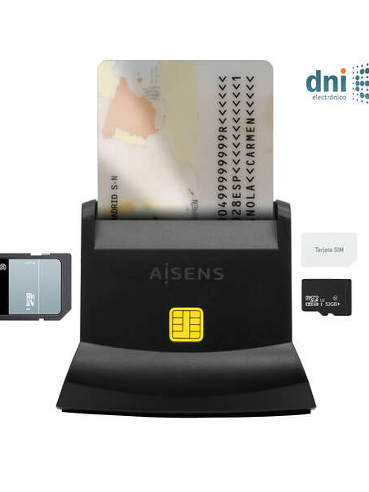 Aisens Lector de Tarjeta Inteligente DNI USB-C con Lector de Tarjetas SIM, SD, Micro SD, MMC, RS-MMC, MMC Micro - Color Negro 1