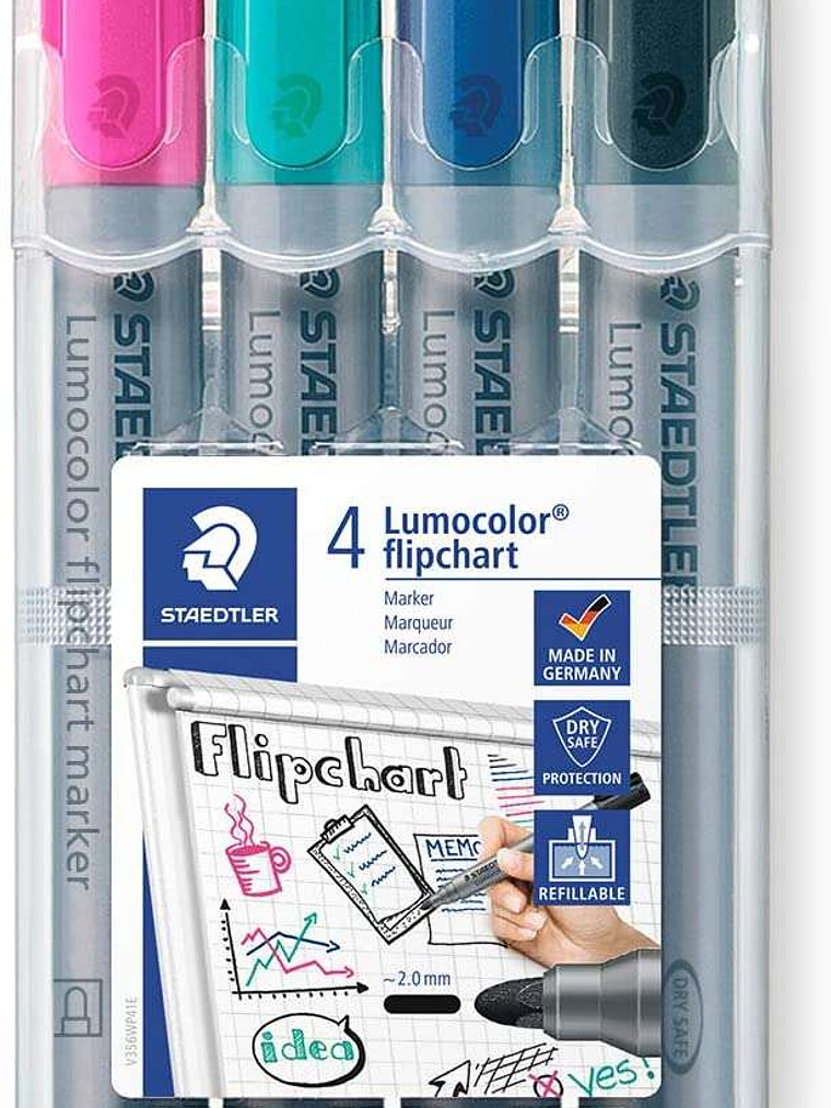 Staedtler Lumocolor Flipchart 356 Pack de 4 Marcadores Permanentes - Tinta Base de Agua - Colores Surtidos 1