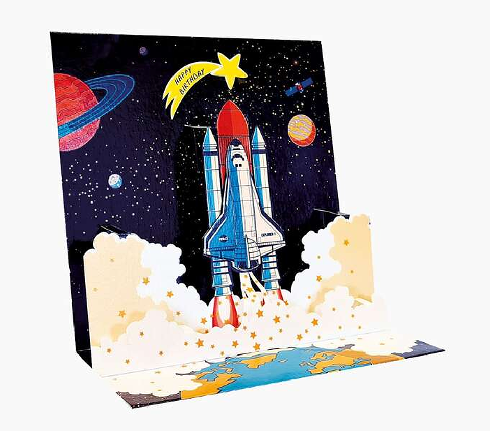 Pictura Tarjeta 3D Pop-Up - 16x16cm - Tematica del Espacio - Embolsada Individualmente - Incluye Sobre Blanco - Papel con Certificacion FSC 1