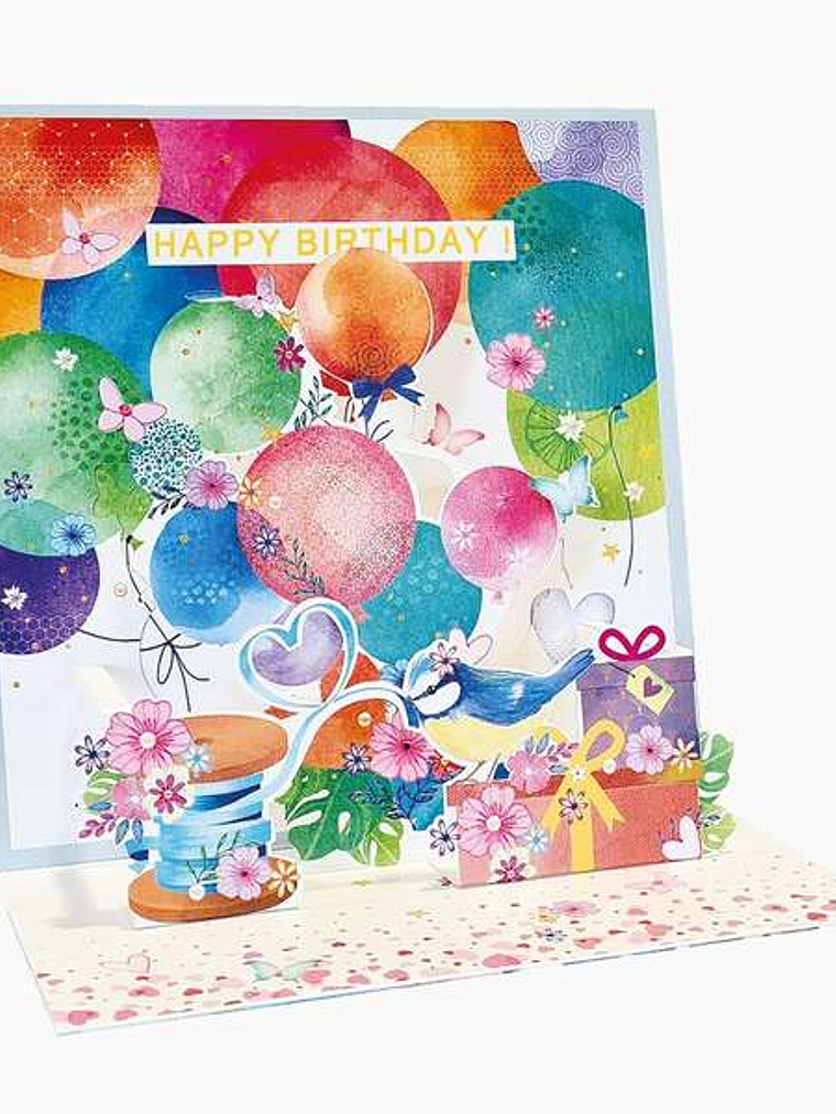 Pictura Tarjeta 3D Pop-Up - 16x16cm - Tematica Globos - Embolsada Individualmente - Incluido Sobre Blanco - Papel con Certificacion FSC 1