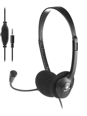 NGS Auriculares con Cable para Portatil - Microfono Ajustable - Diadema Ajustable - Control de Volumen - Conexion de Audio de 3.5mm - Color Negro