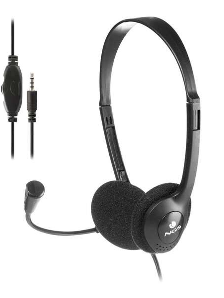 NGS Auriculares con Cable para Portatil - Microfono Ajustable - Diadema Ajustable - Control de Volumen - Conexion de Audio de 3.5mm - Color Negro 1