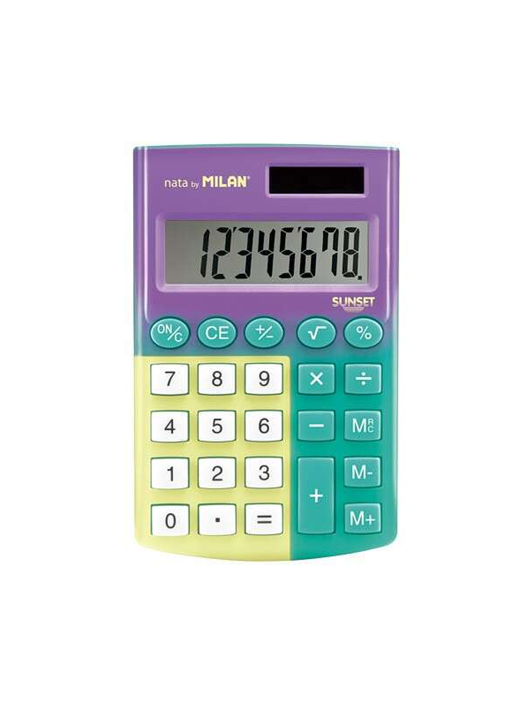 Milan Pocket Sunset Calculadora de Bolsillo con Pantalla de 8 Digitos - 3 Teclas de Memoria y Raiz Cuadrada - Teclas con Tacto Suave 1