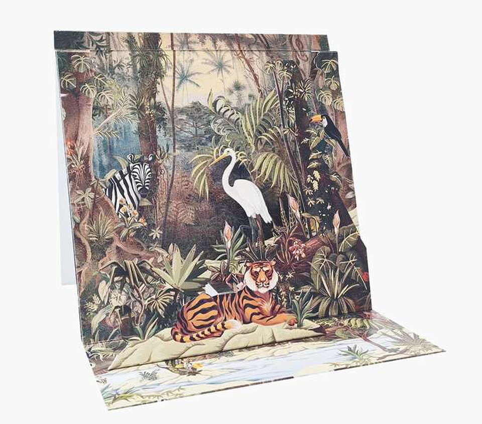 Pictura Tarjeta 3D Pop-Up - 16x16cm - Tematica de La Jungla - Embolsada Individualmente - Incluye Sobre Blanco - Papel con Certificacion FSC 1