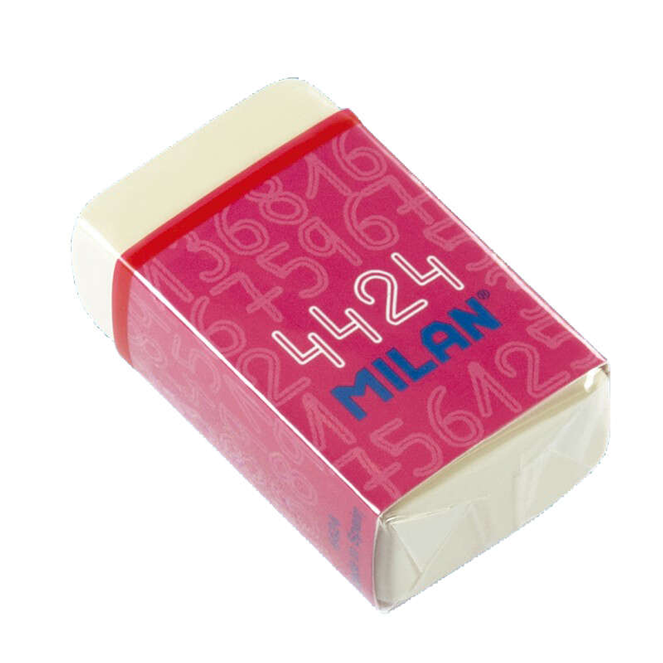 Milan 4424 Goma de Borrar Rectangular - Miga de Pan - Suave Caucho Sintetico - Faja de Carton de Colores - Color Blanco 1