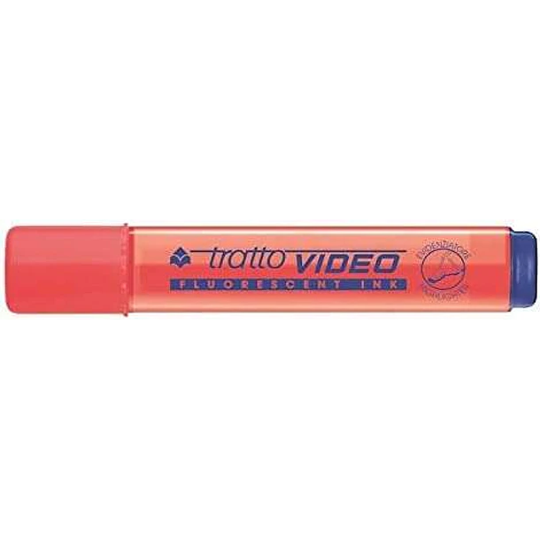Tratto Video Marcador Fluorescente - Punta Biselada - Tinta Base de Agua - Secado Rapido - Color Rojo Fluorescente