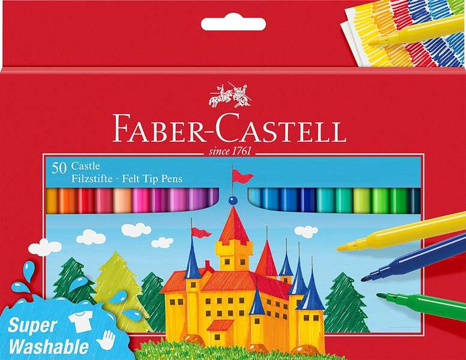 Faber-Castell Castle Pack de 50 Rotuladores - Tinta con Base de Agua Lavable - Colores Surtidos 1
