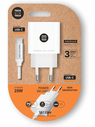 TechOneTech Cargador de Pared PD 25W + Cable USB-C a USB-C