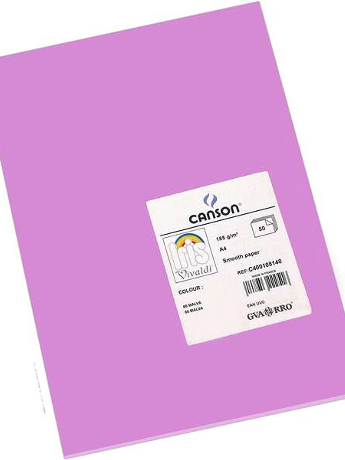 Canson Guarro Pack de 50 Cartulinas Iris A4 de 185g - 21x29.7cm - Color Malva 1