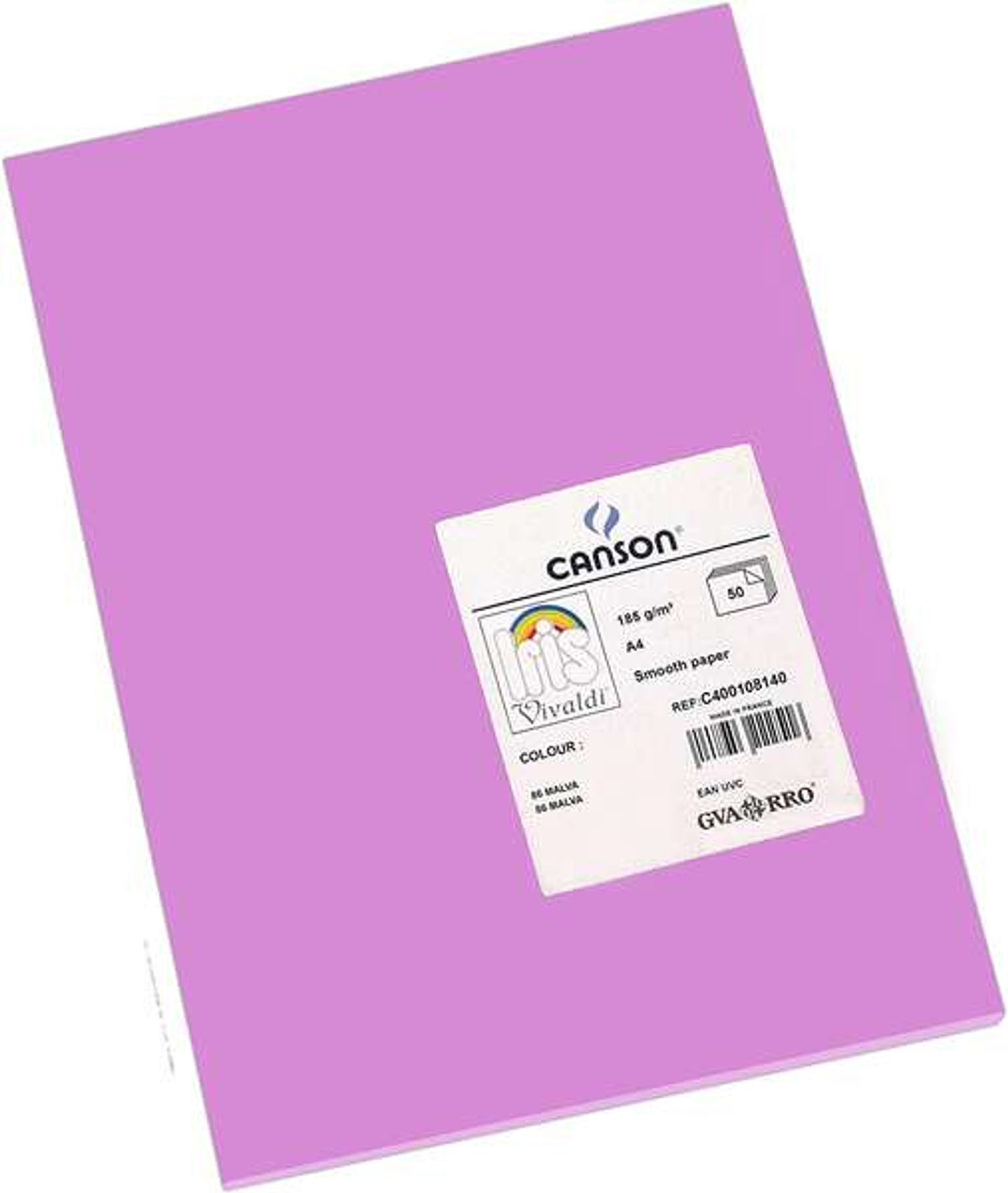 Canson Guarro Pack de 50 Cartulinas Iris A4 de 185g - 21x29.7cm - Color Malva 1