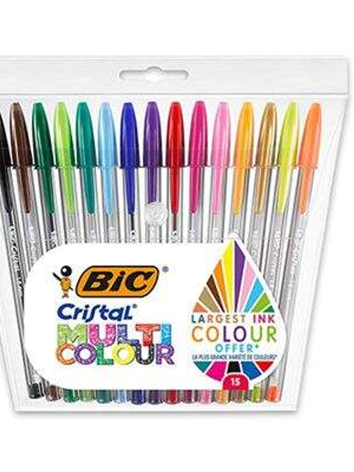 Bic Cristal Multicolour Pack de 15 Boligrafos de Bola - Punta 1.6mm - Trazo 0.42mm - Tinta con Base de Aceite - Colores Surtidos 1