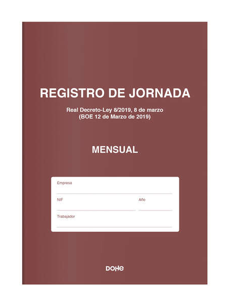 Dohe Libro de Registro de Jornada - 12 Hojas Mensuales - Ideal para 1 Empleado 1 Año - Papel de 120 gr 1