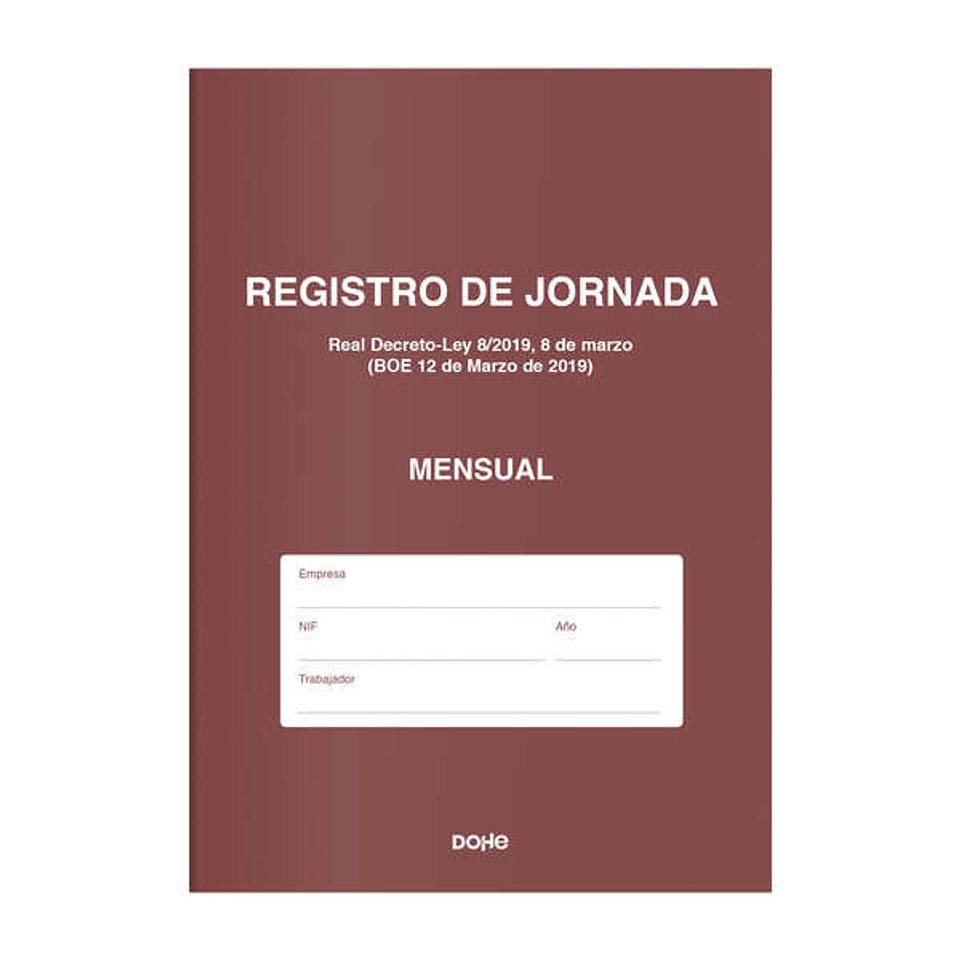 Dohe Libro de Registro de Jornada - 12 Hojas Mensuales - Ideal para 1 Empleado 1 Año - Papel de 120 gr 1