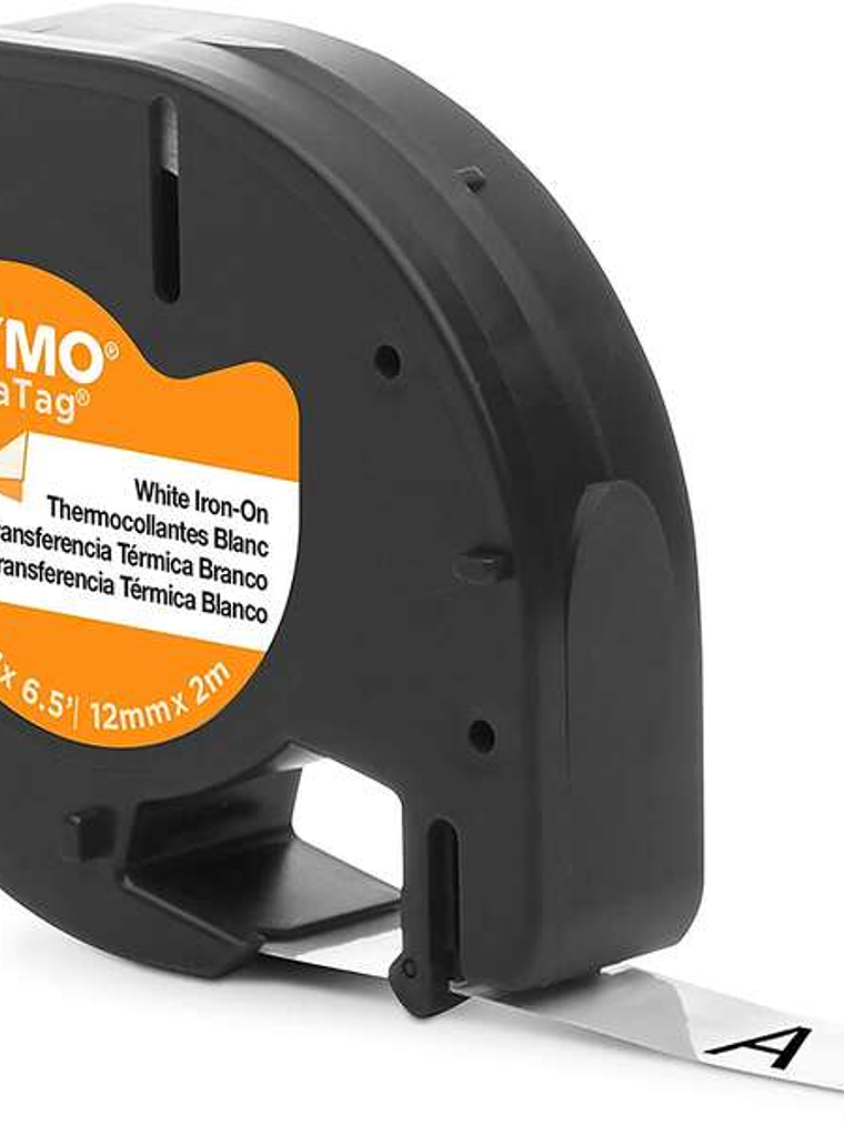 Dymo LetraTag S0718850 Cinta de Etiquetas Textiles de adhesion por plancha Original para Rotuladora - Texto negro sobre fondo blanco - Ancho 12mm x 2 1