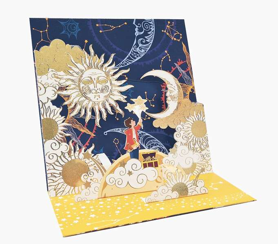 Pictura Tarjeta 3D Pop-Up - 16x16cm - Tematica Astros - Embolsada en Celofan - Incluye Sobre Blanco - Papel con Certificacion FSC 1