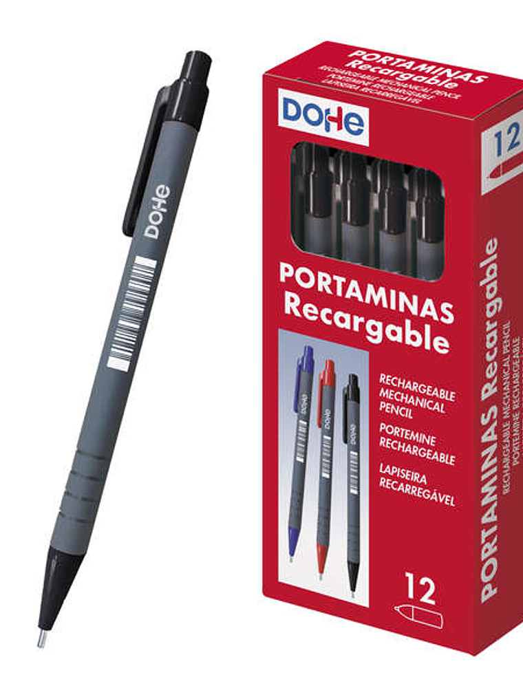 Dohe Portaminas Recargable - 0.5mm - Cuerpo de Plastico - Punta Acolchada Metalica - Clip - Goma de Borrar en Pulsador - Grip 1
