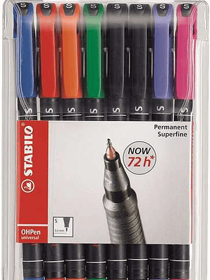 Stabilo OHPen Pack de 8 Rotuladores Permanentes - Punta Superfina - Trazo de 0.4mm - Agarre Antideslizante - Tapon Ventilado - Colores Surtidos