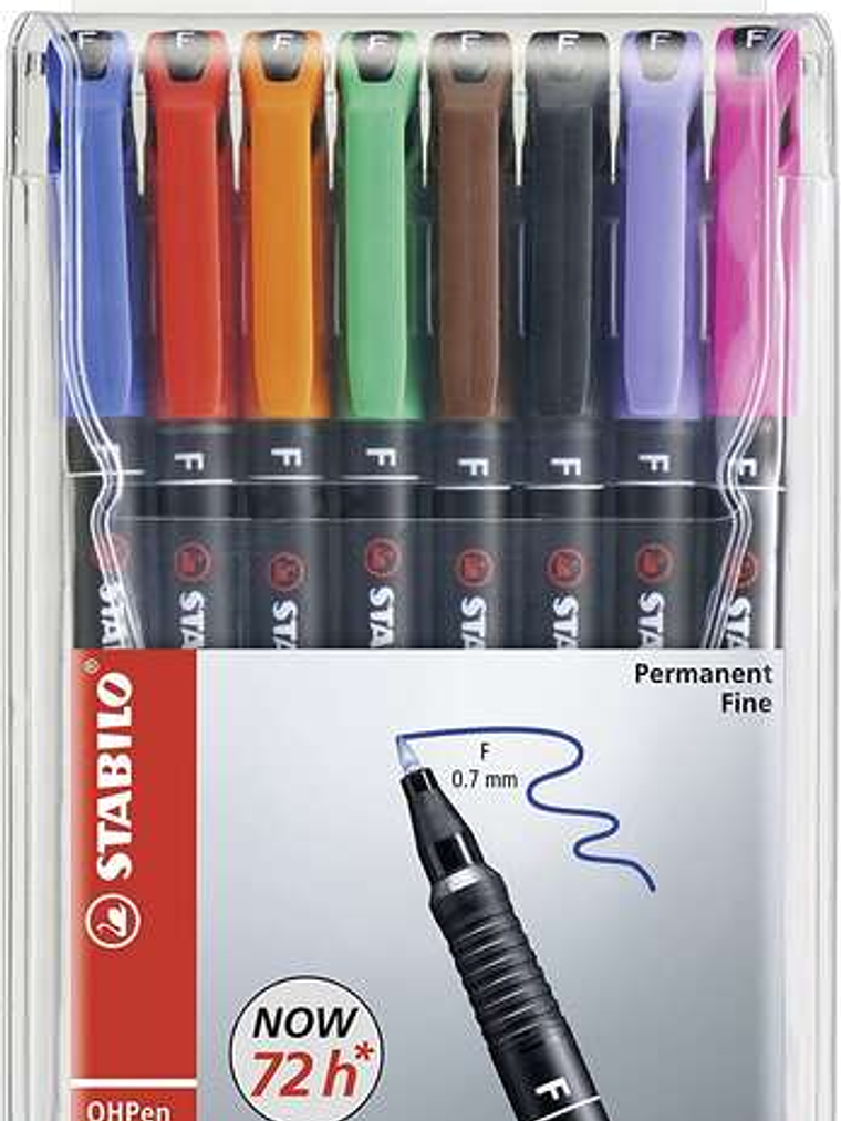 Stabilo OHPen Pack de 8 Rotuladores Permanentes - Punta Fina - Trazo de 0.7mm - Agarre Antideslizante - Tapon Ventilado - Colores Surtidos 1