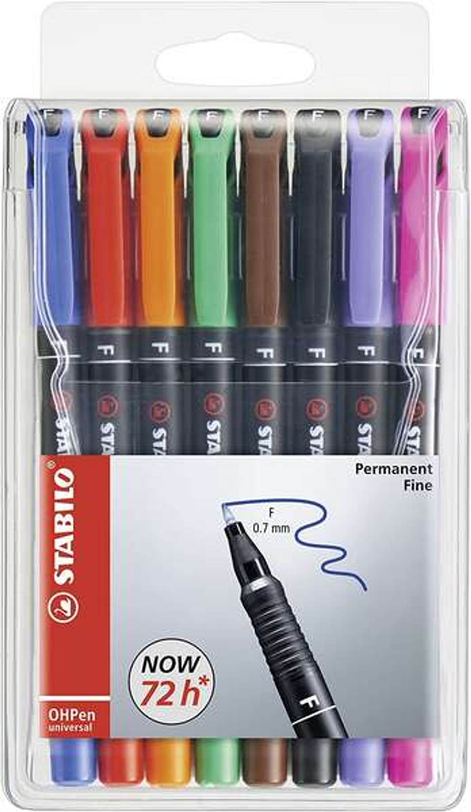 Stabilo OHPen Pack de 8 Rotuladores Permanentes - Punta Fina - Trazo de 0.7mm - Agarre Antideslizante - Tapon Ventilado - Colores Surtidos 1