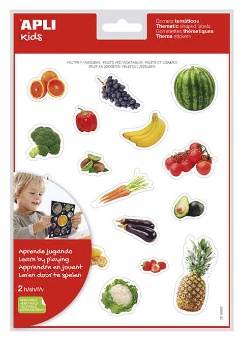 Apli Gomets Tematicos Realistas Alimentos del Huerto - 36 Gomets en 2 Hojas - Imagenes Realistas para Relacionar Alimentos - Adhesivo Removible - Adhe