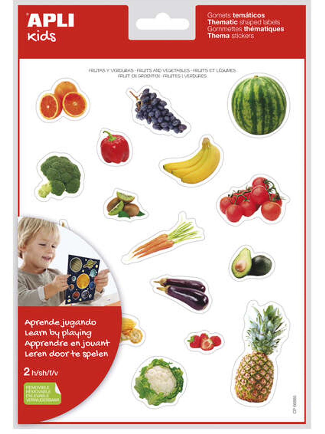 Apli Gomets Tematicos Realistas Alimentos del Huerto - 36 Gomets en 2 Hojas - Imagenes Realistas para Relacionar Alimentos - Adhesivo Removible - Adhe 1