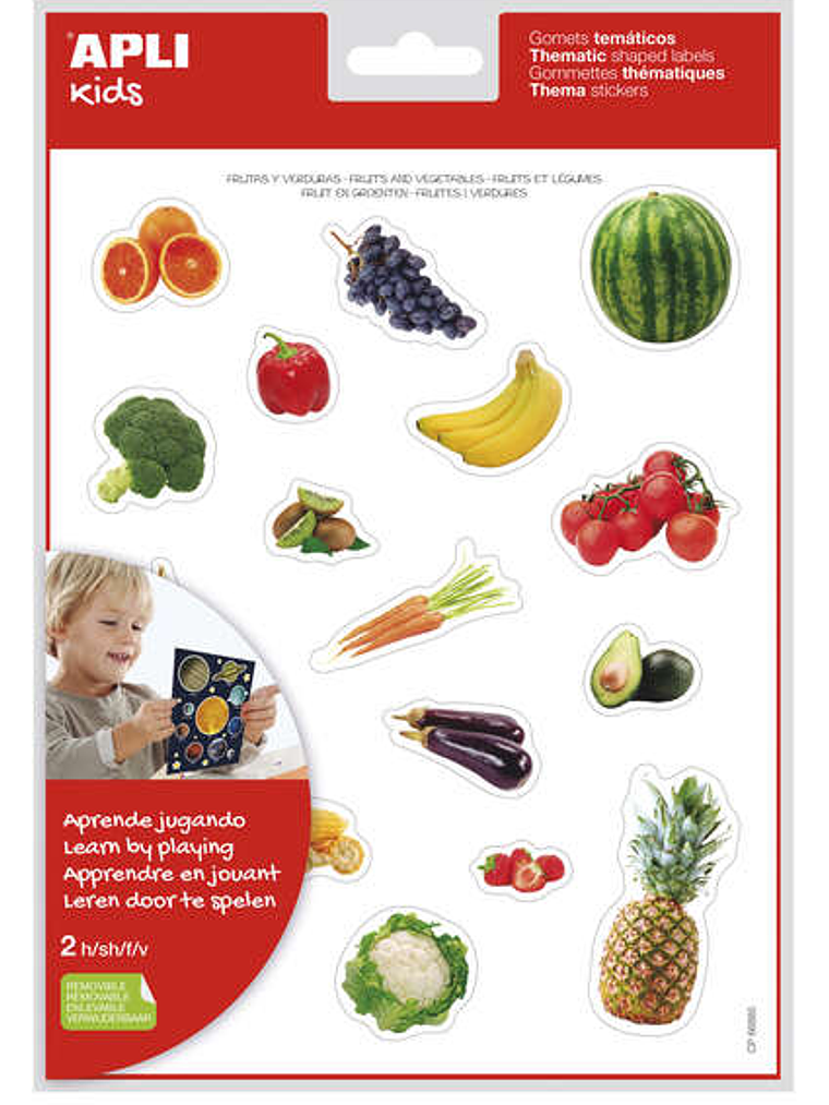 Apli Gomets Tematicos Realistas Alimentos del Huerto - 36 Gomets en 2 Hojas - Imagenes Realistas para Relacionar Alimentos - Adhesivo Removible - Adhe 1