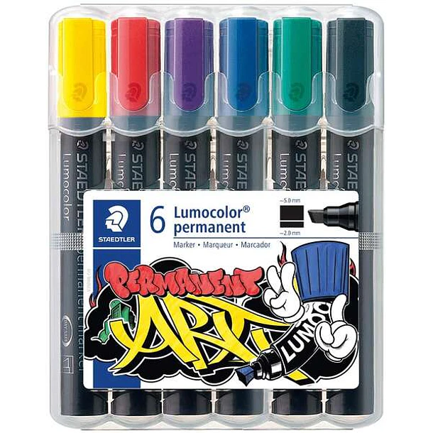 Staedtler Lumocolor 350 Pack de 6 Rotuladores Permanentes - Punta Biselada - Colores Surtidos