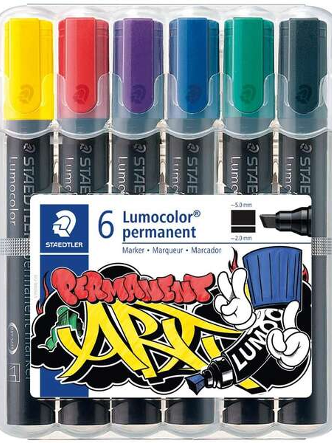 Staedtler Lumocolor 350 Pack de 6 Rotuladores Permanentes - Punta Biselada - Colores Surtidos 1