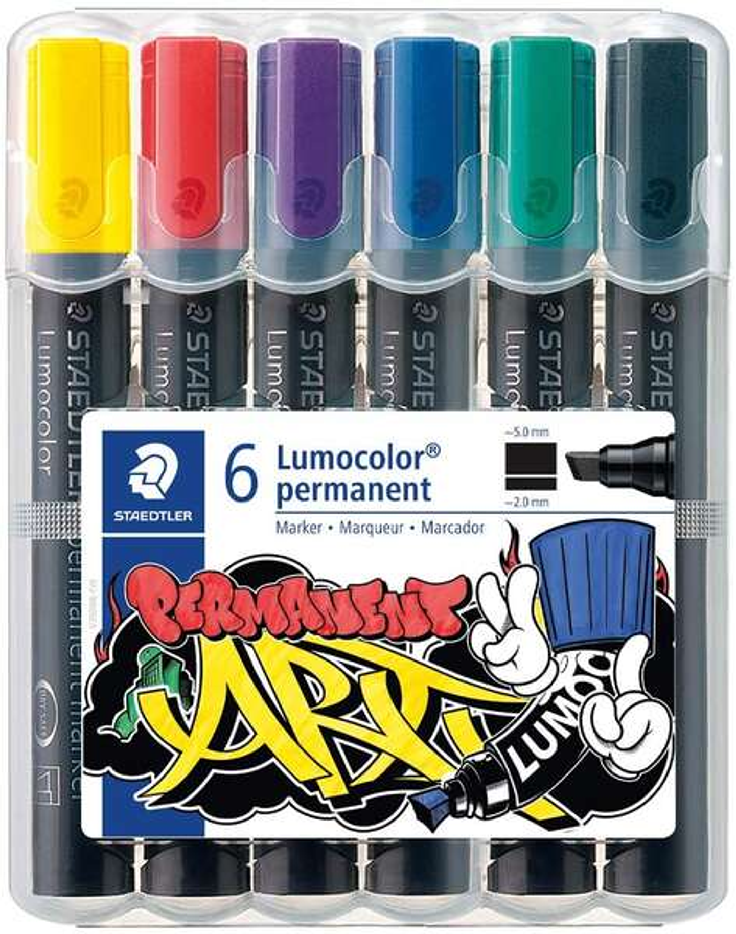 Staedtler Lumocolor 350 Pack de 6 Rotuladores Permanentes - Punta Biselada - Colores Surtidos 1