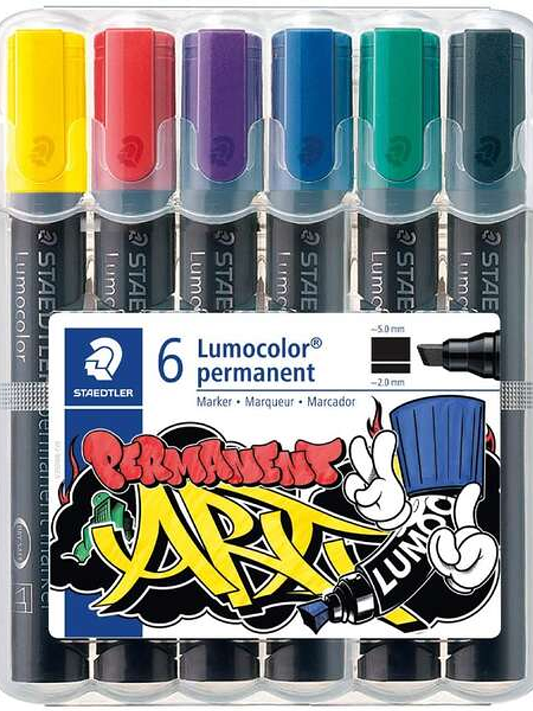 Staedtler Lumocolor 350 Pack de 6 Rotuladores Permanentes - Punta Biselada - Colores Surtidos 1