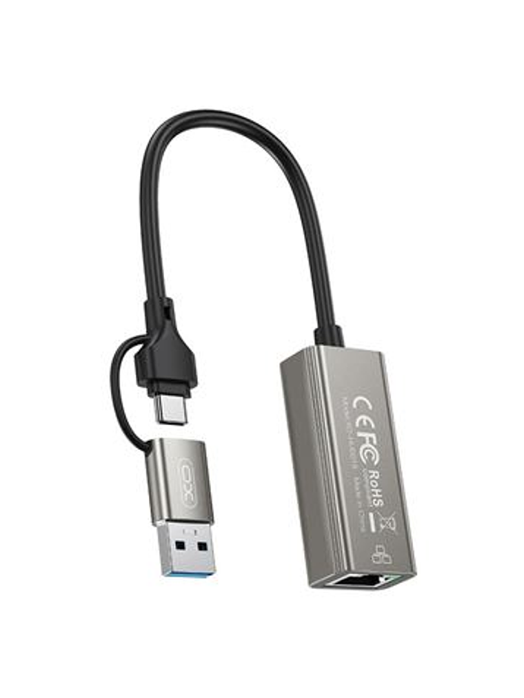 XO HUB018 Adaptador de Red RJ45 a USB 3.0 y USB-C - Color Plata 1