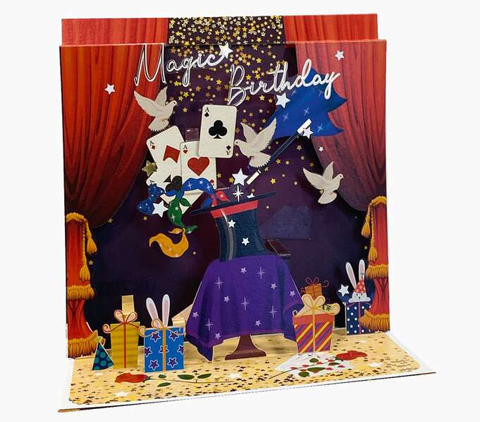 Pictura Tarjeta 3D Pop-Up - 16x16cm - Tematica de Magia - Embolsada Individualmente en Celofan - Incluido Sobre Blanco - Papel con Certificacion FSC 1