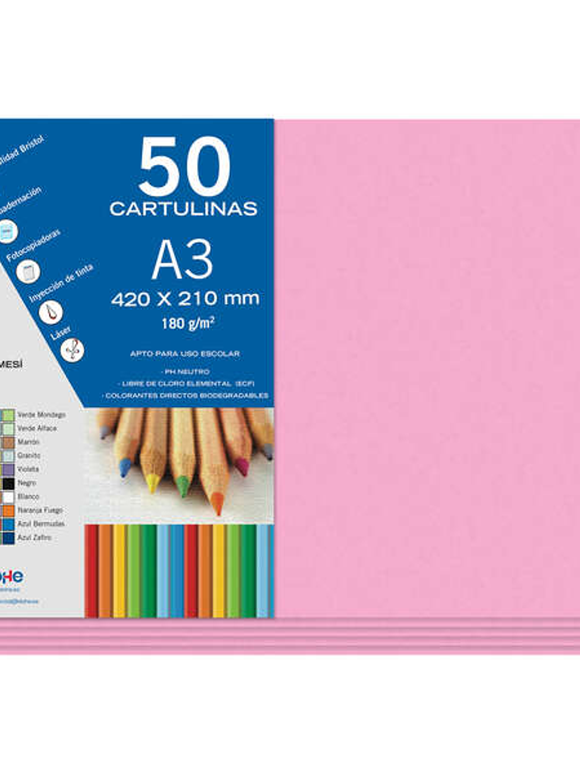Dohe Cartulinas A3 - 50 Hojas - Gramaje de 180g - Ideal para Manualidades - Color Rosa 1