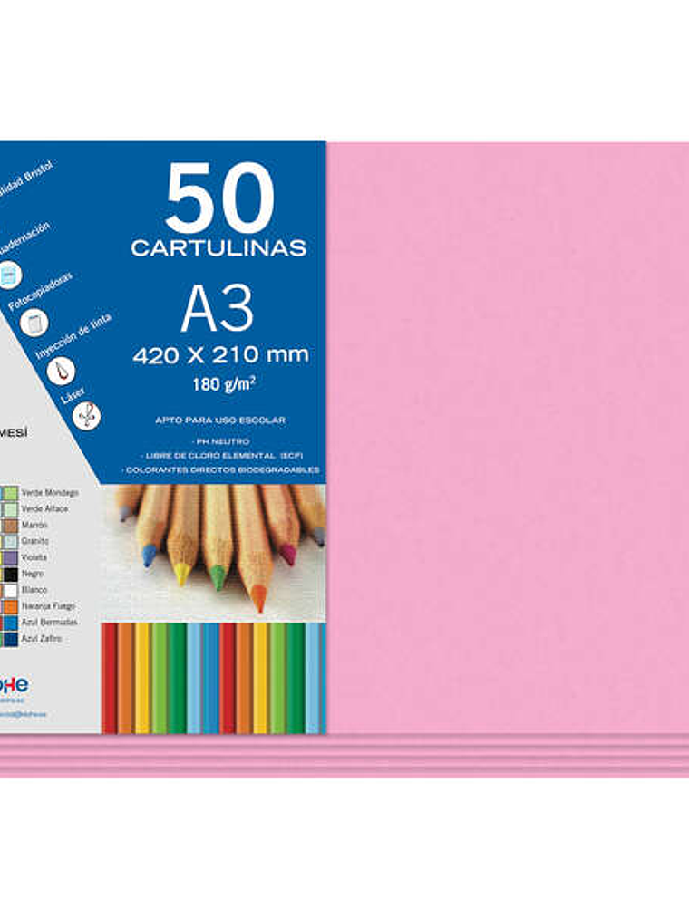 Dohe Cartulinas A3 - 50 Hojas - Gramaje de 180g - Ideal para Manualidades - Color Rosa 1