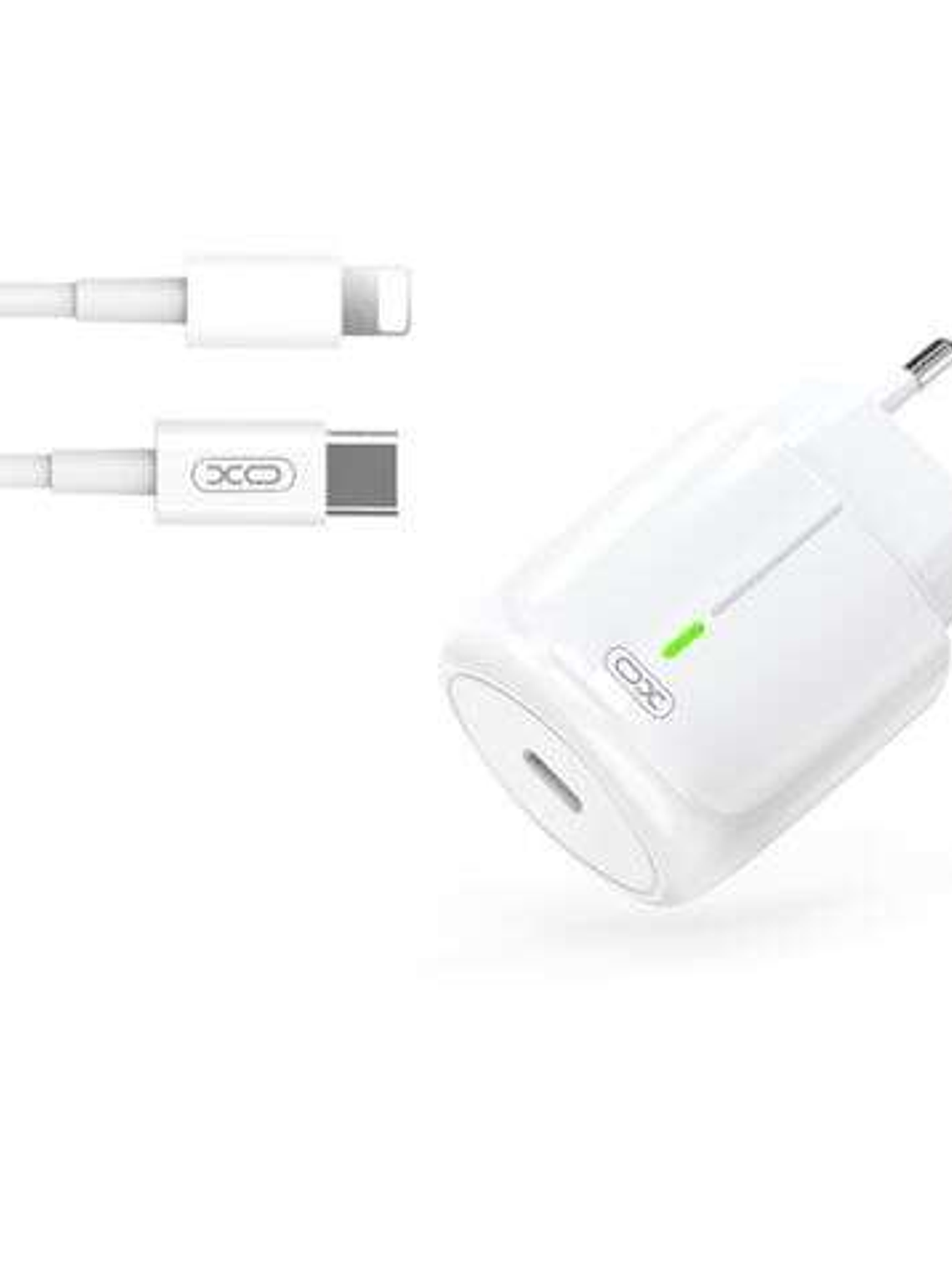 XO Cargador de Carga Rapida 20W - Puerto Tipo C - Carga + Del 50% en 30 Minutos - Proteccion de Sobretensiones - Incluye Cable de Carga Lightning - Co 1