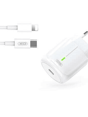 XO Cargador de Carga Rapida 20W - Puerto Tipo C - Carga + Del 50% en 30 Minutos - Proteccion de Sobretensiones - Incluye Cable de Carga Lightning - Co