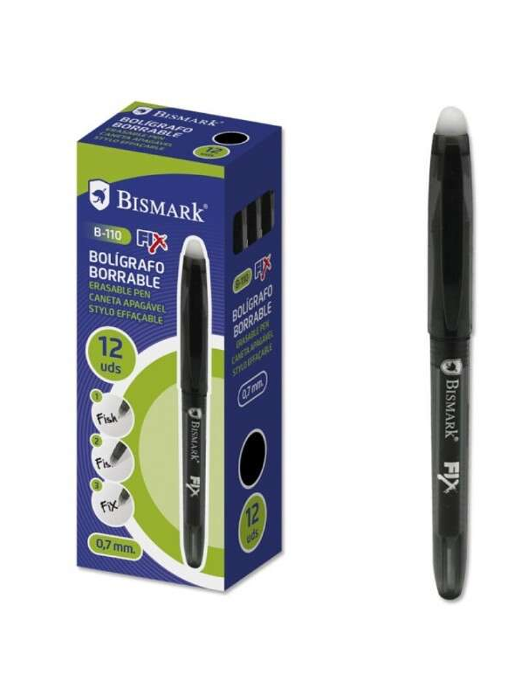 Bismark Fix Boligrafo Borrable - Punta 0.7mm - Con Capuchon - Color Negro 1