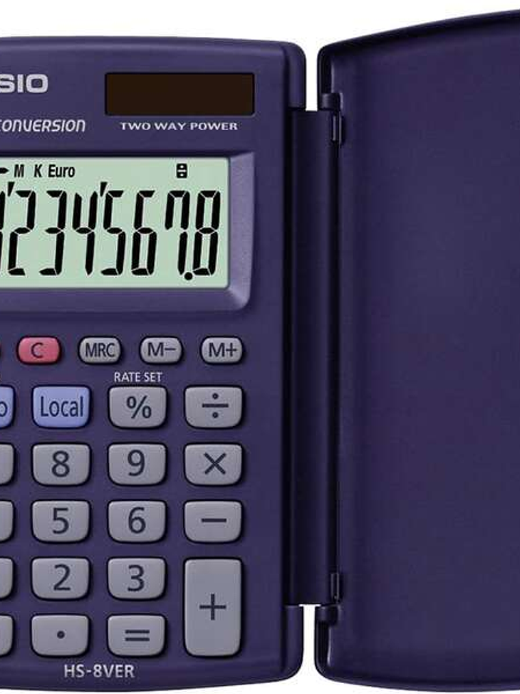 Casio HS-8VERA Calculadora de Bolsillo con Tapa - Pantalla LC Extragrande de 8 Digitos - Funcion Conversor de Euros - Color Azul Oscuro 1