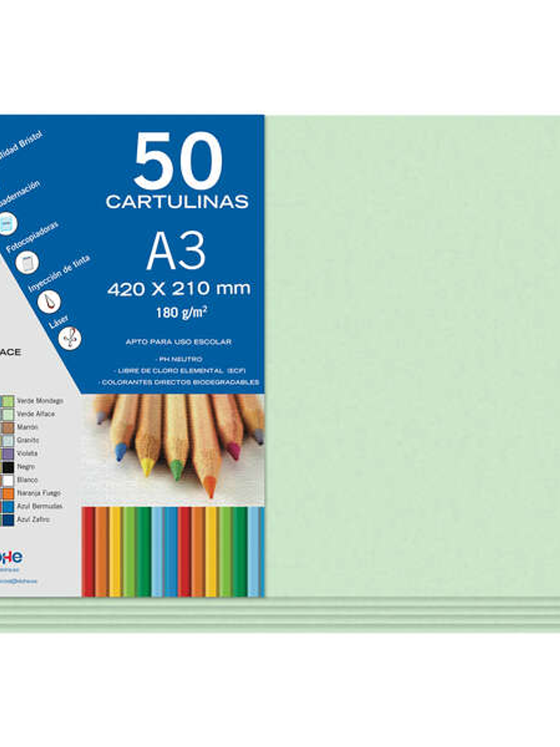 Dohe Cartulinas A3 - 50 Hojas - Gramaje de 180g - Ideal para Manualidades y Proyectos Escolares - Color Verde 1