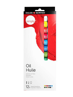 Daler Rowney Simply Pack de 12 Pinturas Oleo 12ml - Excelente Resistencia a la Luz - Colores Surtidos