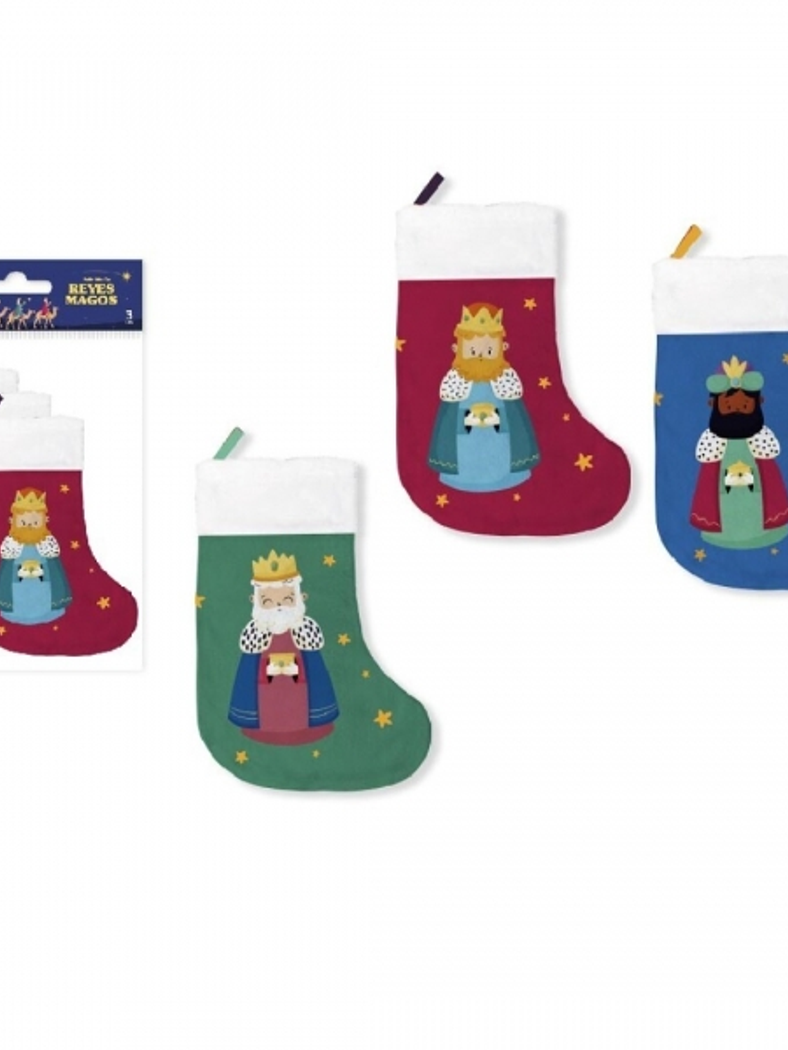 Bismark Pack de 3 Calcetines Decorativos Reyes Magos - Con Cinta para Colgar 1