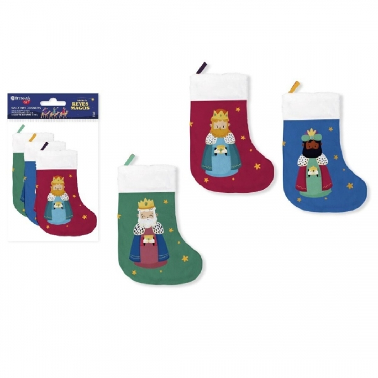Bismark Pack de 3 Calcetines Decorativos Reyes Magos - Con Cinta para Colgar 1
