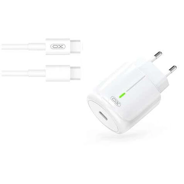 XO Cargador de Carga Rapida 20W - Puerto Tipo C - Carga + Del 50% en 30 Minutos - Proteccion de Sobretensiones - Incluye Cable de Carga Tipo C - Color