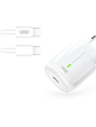 XO Cargador de Carga Rapida 20W - Puerto Tipo C - Carga + Del 50% en 30 Minutos - Proteccion de Sobretensiones - Incluye Cable de Carga Tipo C - Color