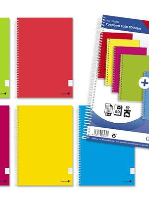 Golden Pack de 5 Cuadernos Espiral Folio 80 Hojas Cuadricula 4x4 - Margen Remarcado - Tapa Normal Plastificada - Colores Surtidos