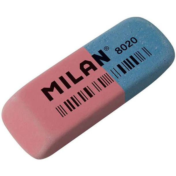 Milan 8020 Goma de Borrar Biselada - Doble Uso - Flexible - Miga de Pan - Caucho - Color Rosa/Azul